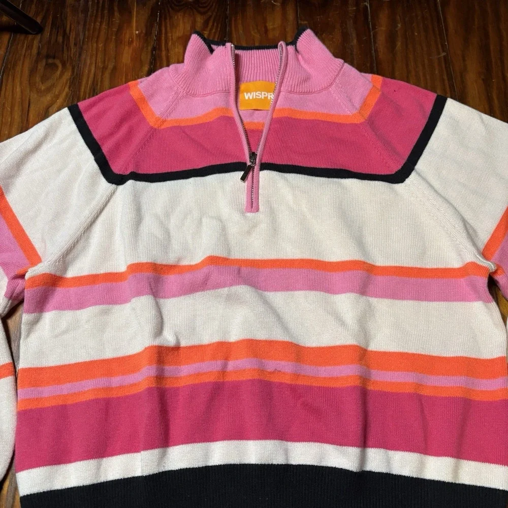 WISPR Brodie 1/4 Zip Pink Striped LOVE SLEEVES Pullover Sweater Sz S Silk A1907